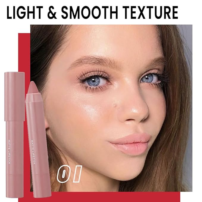 BINGBRUSH Crayon Matte Longwear Lipstick Pack Set,Moisture Smooth Color Stick Ultimate Lip Crayon for Makeup Collection - Waterproof Velvet Lipgloss (2pcs 01#&03#, 2 Count (Pack of 1))