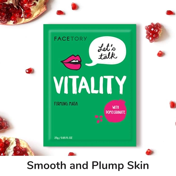 FACETORY K Beauty Face Mask Skin Care - LET'S TALK VITALITY FIRMING Sheet Mask with Pomegranate & Shea Butter | Firming Mask with Antioxidants, Plump & Hydrate (5 Pack)