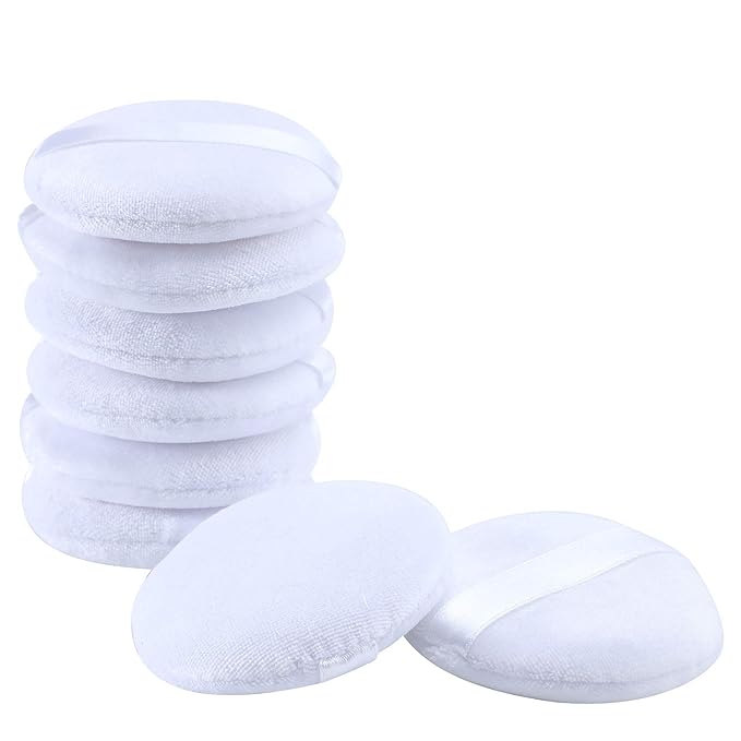 8 Pieces Powder Puff Face Soft Cotton Makeup Powder Pads for Loose, Setting, Pressed and Body Powder, White (2.36 Inch)
