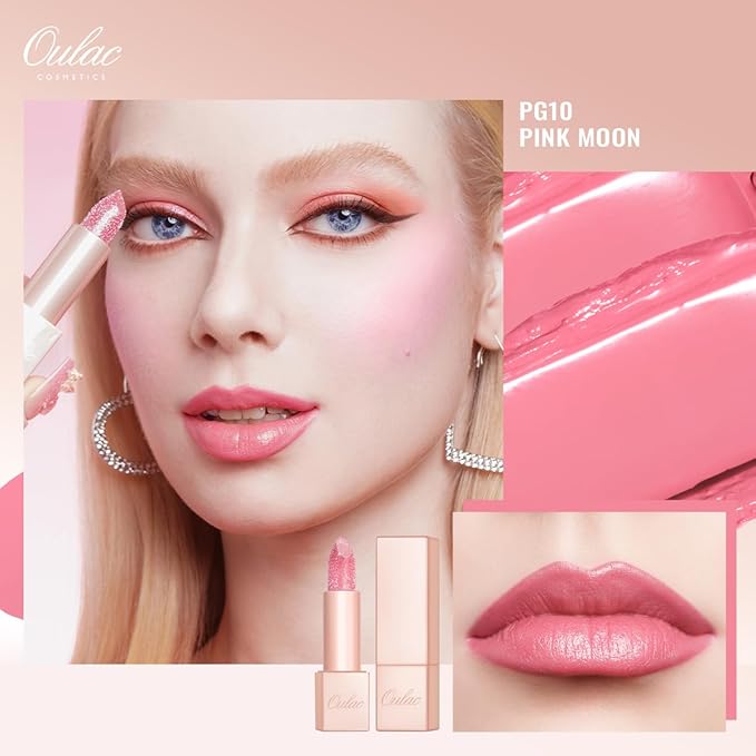 Oulac Infinity Moisture Shine Lipstick - High Shine Shimmery Finish, Super Creamy Texture, Medium to High Coverage - Gluten Free, PG10 Pink Moon