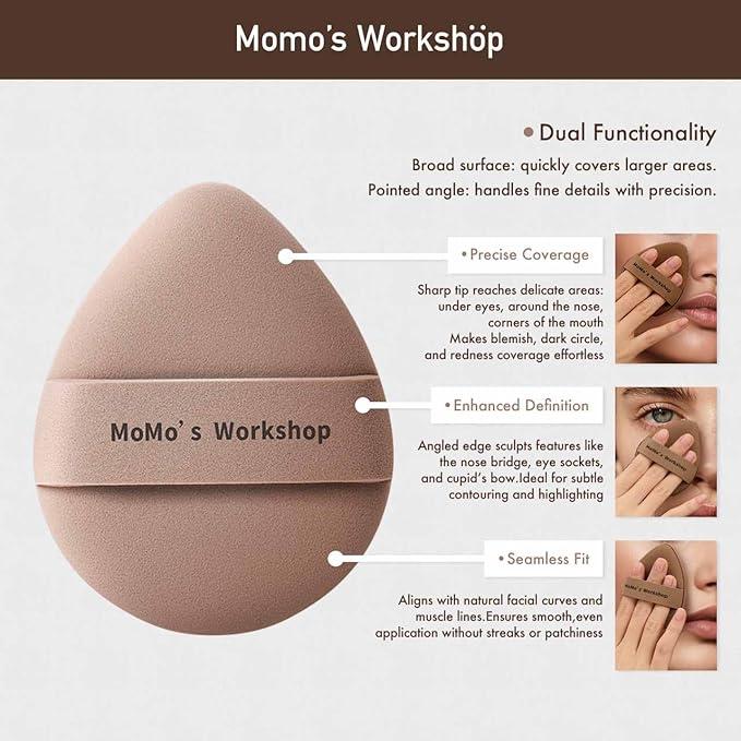 Momo's Workshop Makeup Sponge Puff, Large Beauty Powder Puff for Quick Flawless Makeup, Concealer Puff for Liquid & Cream Foundation 2pcs