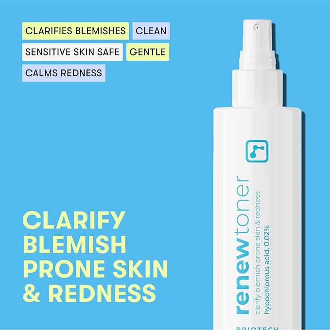 BRIOTECH Renew Toner, Hypochlorous Acid Spray, Minimize Appearance of Blemishes, Soothing Facial Mist for Sensitive Skin, Calm Redness & Bumps, Vegan, 4 fl oz (2 Pack)