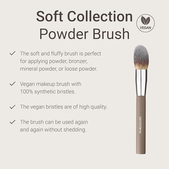 Sandstone Scandinavia oft Collection Makeup Brush - Professional Premium Powder brush for applying and blending loose and compact powder. Ultra soft bristles. Vegan brush for all skin types