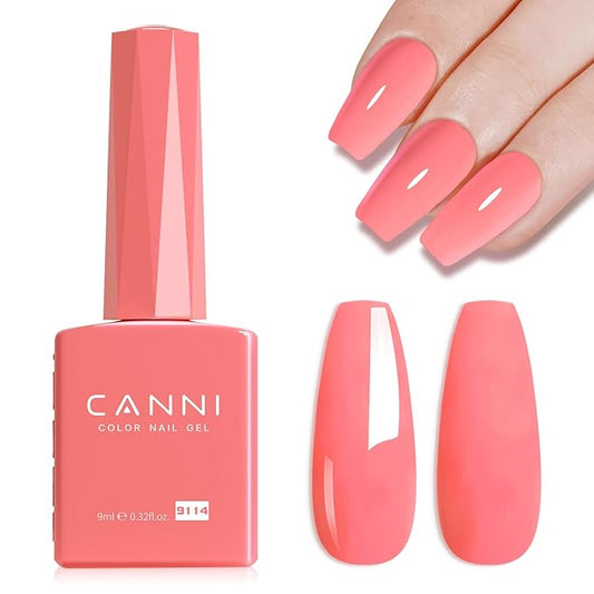 CANNI Pink Gel Nail Polish – 1pc 9ML Hot Grapefruit Pink Color, Soak Off UV LED Gel, High Gloss for French Manicure, DIY Nail Art & Salon Use