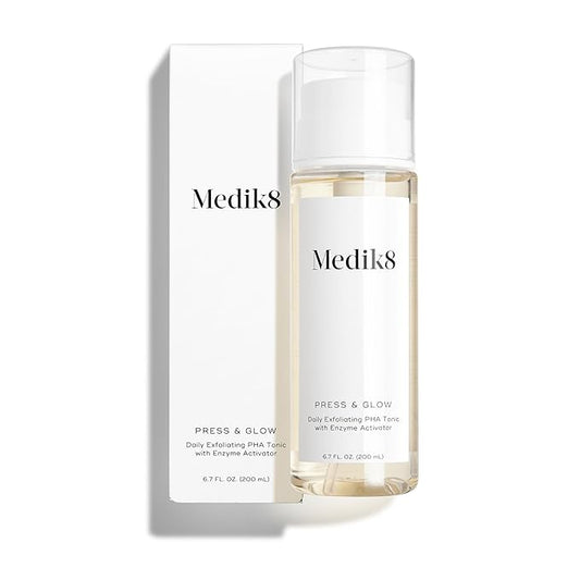 Medik8 Press and Glow Daily Exfoliating PHA Tonic with Enzyme Activator - Polyhydroxy Acid Face Toner - Gentle and Cleansing Face Tonic - 6.7 oz