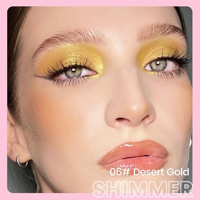 2-in-1 Cream Eyeshadow & Highlighter Stick, Waterproof Desert Gold Shimmer Eye Shadow Pencil for Women, Long-Lasting Pigmented Makeup, sombras para ojos 06