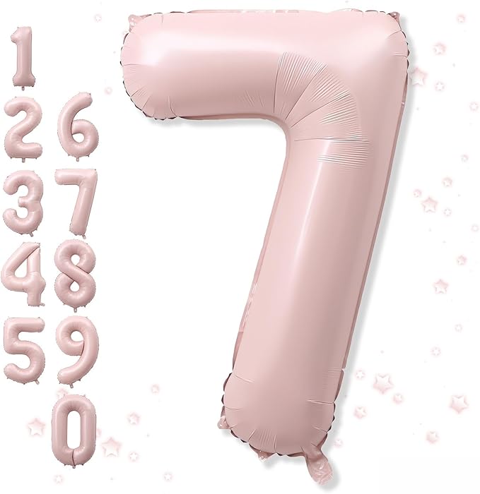 7th Birthday Balloons for Girls, 40'' Foil Self Inflating Light Baby Pink Number 7 Balloon, Pastel Dusty Blush Pink Large Mylar 7 Balloon Number for Kids Birthday Party Decor Anniversary Decorations