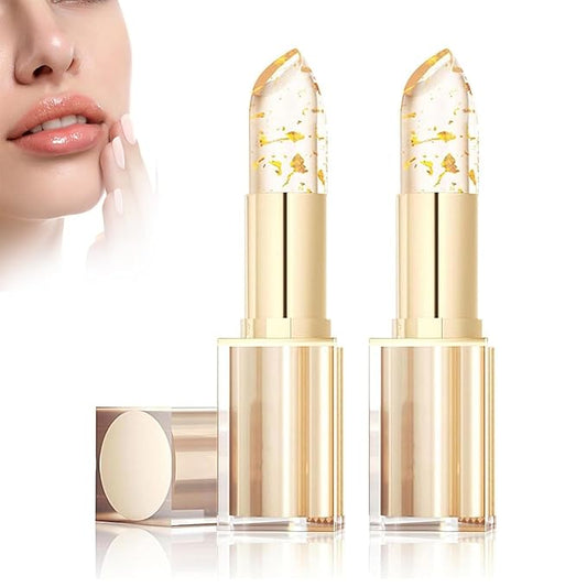 Transferproof Color Changing Lipstick,(2Pcs) Gold Crystal Ph Lipstick Color Changing,Long Lasting 24 Hours Moisturizing Glossy Shine Lip Gloss for Women