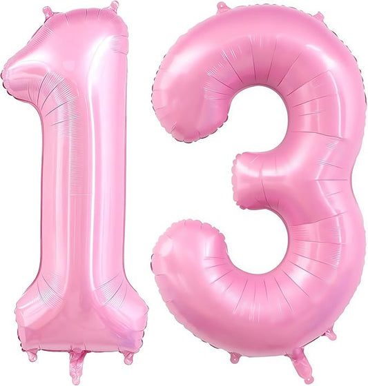 Pastel Pink 13 Balloon Number,40 Inch Light Pink 13 Balloons Large Helium Foil Mylar Number 13 Balloon for Birthday Party Anniversary Decorations