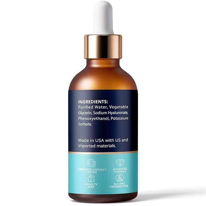 Hyaluronic Acid Serum for Face (2 Oz) for Skin and Lips - Hydrating & Moisturizing Serum for All Skin Types, Paraben-Free & Fragrance-Free