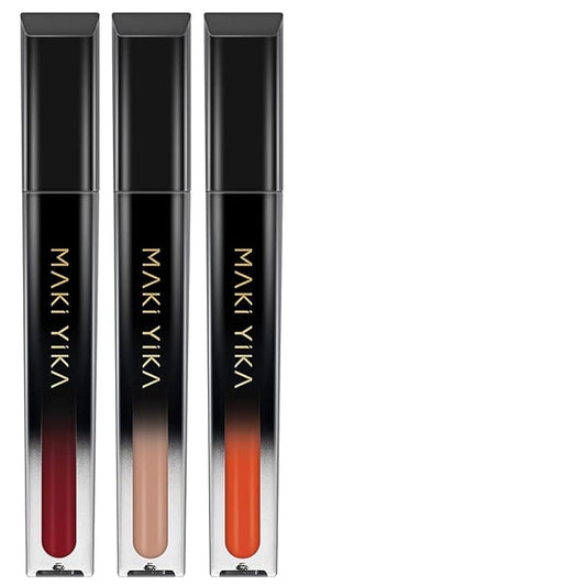 MAKI YIKA 3Pcs Matte Liquid Lipstick Makeup Set Dark Red Nude Orange Lipstick Long Lasting Smudgeproof Transfer Proof Lip Makeup, DarkRed/Nude/Orange