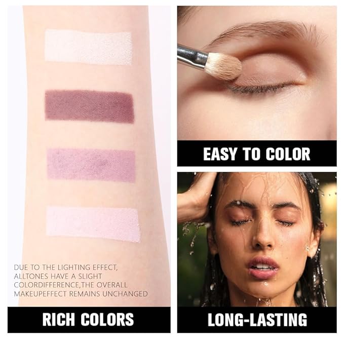 Kaely Powder Eyeshadow Quad, Light Violet Shimmer Eyeshadow Palette Makeup, Neutral Eye Shadow Palette for Older Women Pigmented Waterproof, sombras para ojos, Blendable, Cruelty-free, 02