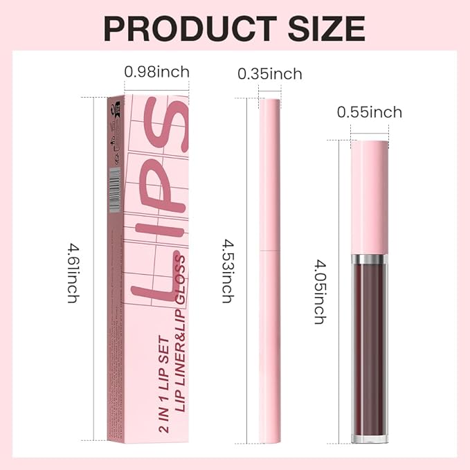 AMY'S DIARY 2pcs Matte Dark Red Lip Liner & Lipstick Makeup Set, Liquid Lipstick 24H and Lip Liner Set Matt Liquid Lips Make Up Waterproof Long Lasting (11#, 2 Pcs Set)