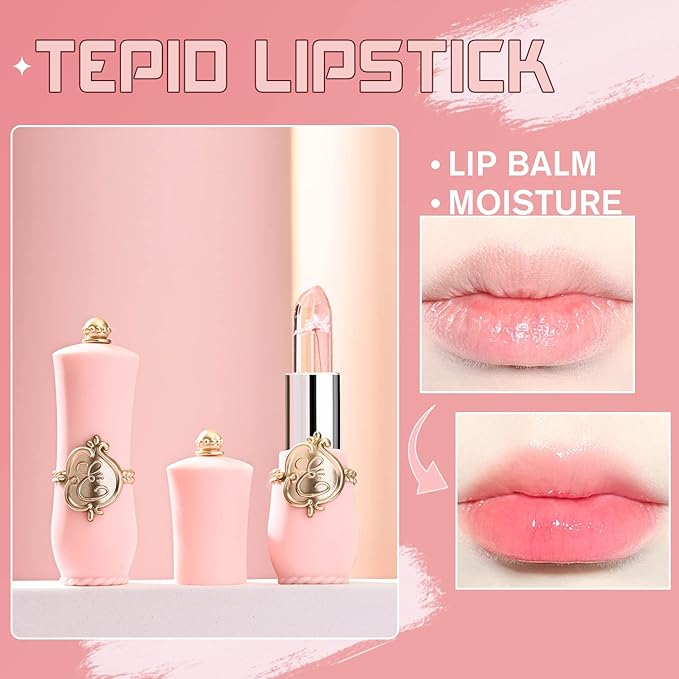 BestLand 3 Pcs/Set Flower Jelly Lipstick Set Temperature Change Moisturizer Long Lasting Nutritious Glossy Shine Lip Balm Magic Gold Crystal PH Color Change Lip Gloss for Women