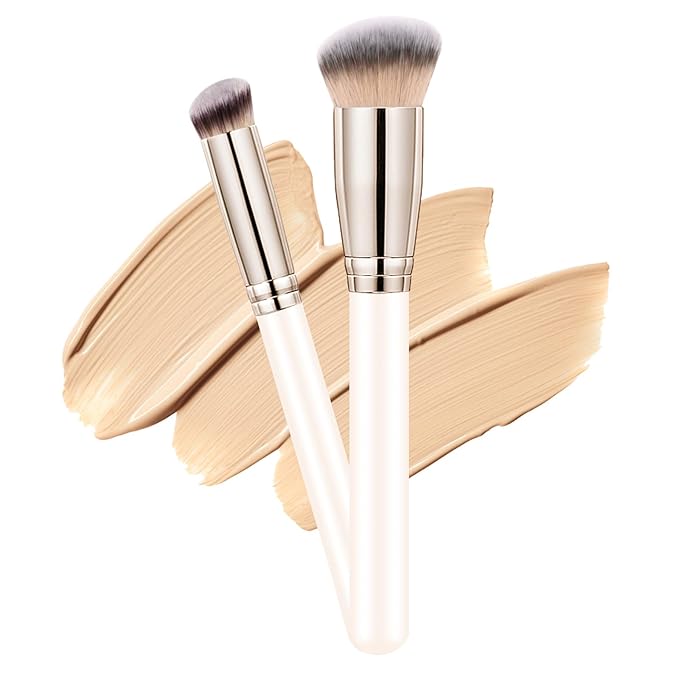 Makeup Brushes Dpolla Pro Foundation Brush and Flawless Concealer Brush Perfect for Any Look Premium Luxe Hair Contour Brush Perfect for Blending Liquid,Buffing,Cream,Sculpting,Mineral Makeup(White)