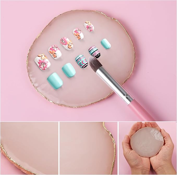 Ouligay Resin Art Palette Makeup Mixing Palette Gold Edge Nail Art Tool Gel Design Nail Art Makeup Mixing Tray DIY (White)