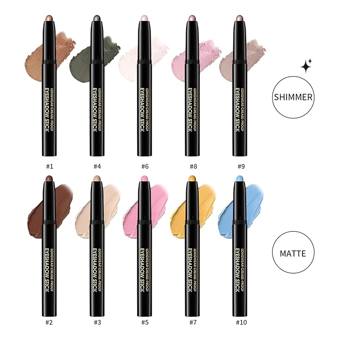 CHIFURE Eyeshadow Stick, Shimmer and Matte Cream Eye Shadow Brightener Sticks Eyeliner Pencil Crayon, Waterproof Long Lasting Eye Highlighter Stick Makeup,0.056 Oz(#9-Champagne)