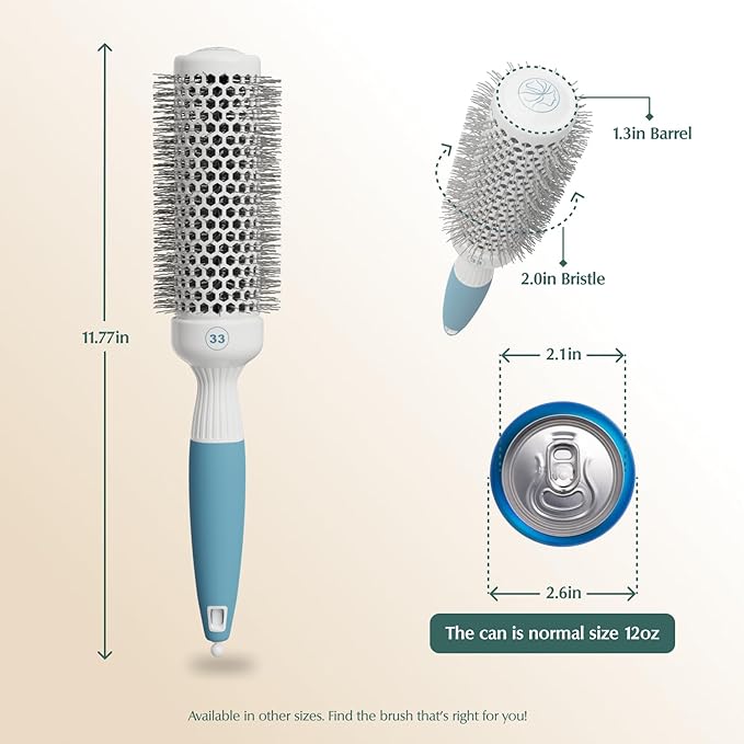 Professional Round Brush for Blow Drying - Small Ceramic Ionic Thermal Barrel Brush for Sleek, Precise Heat Styling and Salon Blowout - Lightweight Round Hair Brush (Barrel 1.3 inch, Bristle 2 Inch)