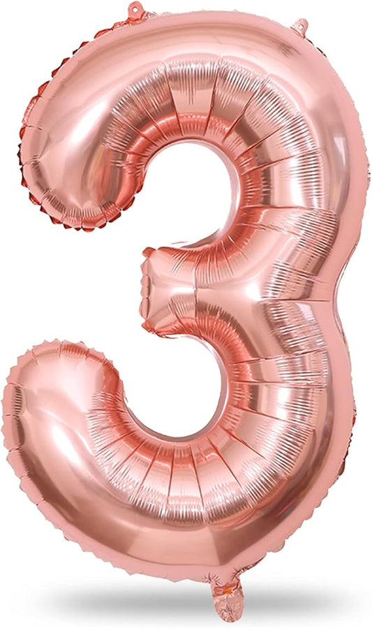Rose Gold Number 3 Balloon for Girls, 40 Inch Large Number 0-9 Foil Mylar Helium Digital Balloons Set for Women Birthday Graduation Anniversary New Year Wedding Party Decorations Celebration Supplies
