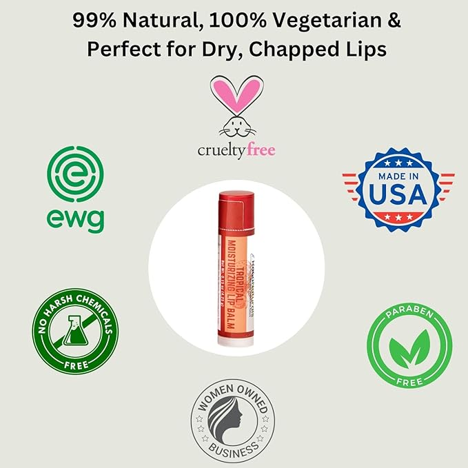 RaGaNaturals All Natural Tropical Moisturizing Lip Balm, Nourishing Lip Care For All Day Hydration, 100% Natural, Handmade with Love in USA, SuperFruit - Berries, Mango, Grapefruit (4 Pack)