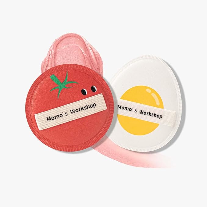 Sun Egg Makeup Sponge Puff & Tomato Makeup Sponge Set - 2PC Medium Bounce Rubycell Foundation Puffs for Creamy Finish, Quick Blending, Comfortable for All Skin Types & Storage Case