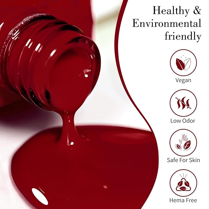 CANNI Red Gel Polish, 1Pcs Deep Dark Red Color Nail Polish Gel High Gloss Soak Off UV French Nail Manicure Salon DIY
