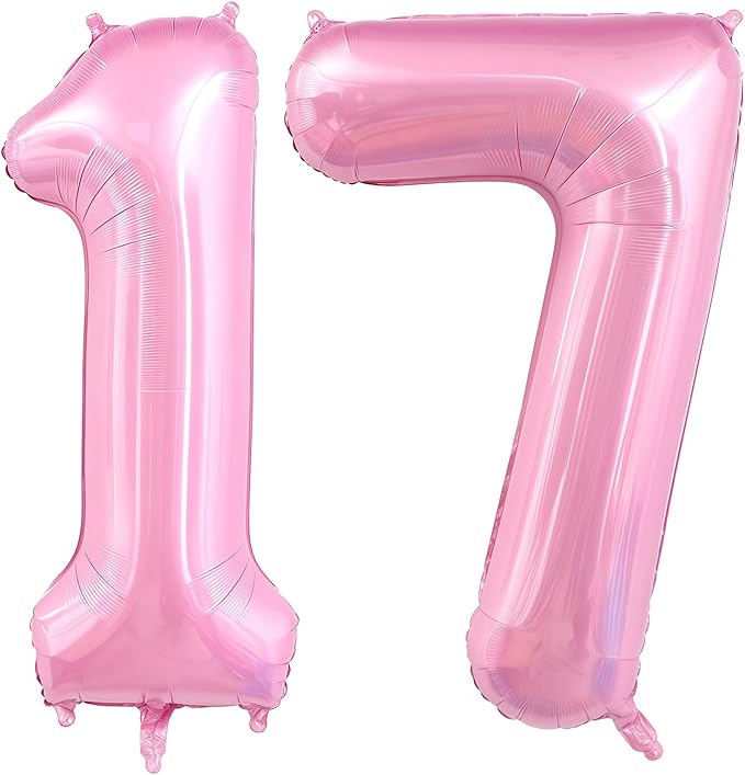 Pastel Pink 17 Balloon Number,40 Inch Light Pink 17 Balloons Large Helium Foil Mylar Number 17 Balloon for Birthday Party Anniversary Decorations