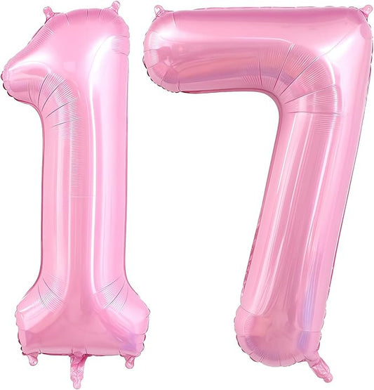 Pastel Pink 17 Balloon Number,40 Inch Light Pink 17 Balloons Large Helium Foil Mylar Number 17 Balloon for Birthday Party Anniversary Decorations
