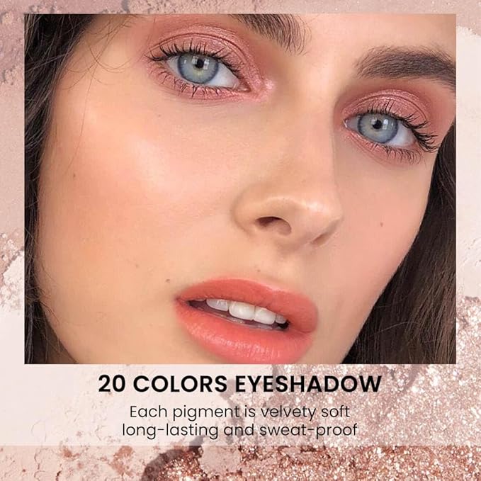 20Colors Rose Gold Dark Brown Nude Basics Matte Eyeshadow Palette,Eye Shadow Travel Makeup Palette all in one Long Lasting Waterproof,Great for Travel Gift Kit