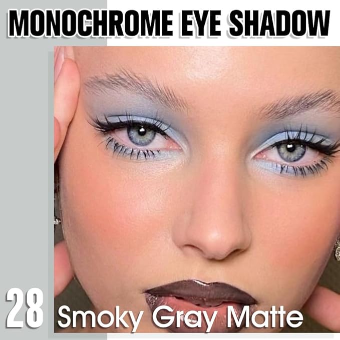 Grey Single Matte Eyeshadow Makeup, Neutral Powde Eye Shadow for Older Women, Smoky Gray Grey Dusty Blue Matte Singles Eyeshadow Palette Pigmented Waterproof,Girls Monochrome Eyeshadows Gift 28