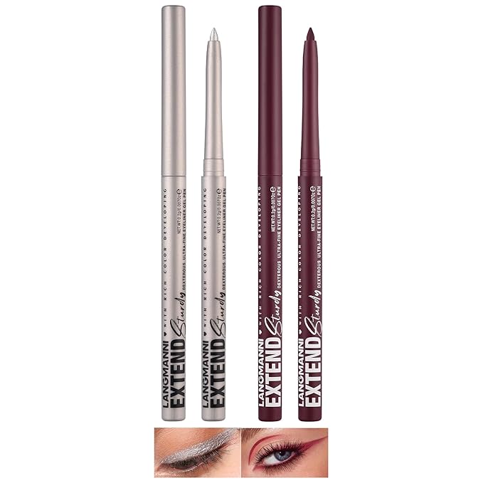 LANGMANNI 2Pcs Metal Colorful Eyeliner Pencil Set - Matte & Shimmer Eye Makeup,Smooth Use Long-Lasting & Waterproof Eyeliner Set(#02+07)