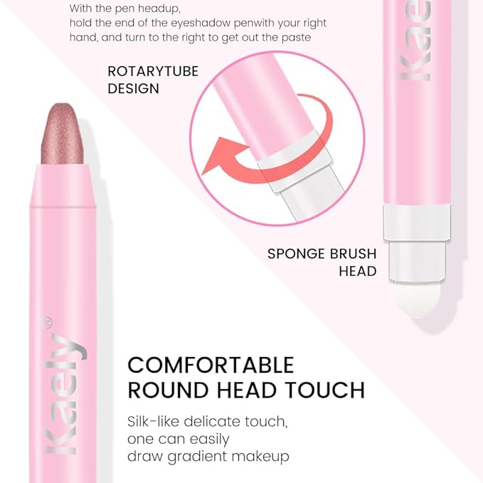 Kaely 2in1 Cream Eye Shadow Brightener Sticks for Eyes, Pencil Eyeshadow Applicator Stick Waterproof Pigmented, Eye Shadow Palette Highlighter Makeup, sombras para ojos, 37 Rose Gold Shimmer