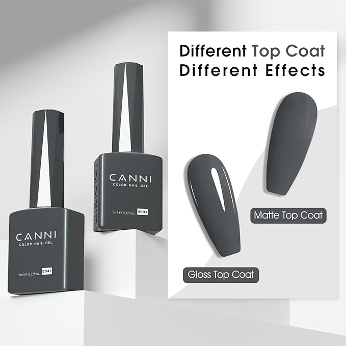 CANNI Gray Gel Nail Polish, 1Pcs Grey Nail Polish Gray Color High Gloss Soak Off U V Gel Nail French Nail Manicure Salon DIY