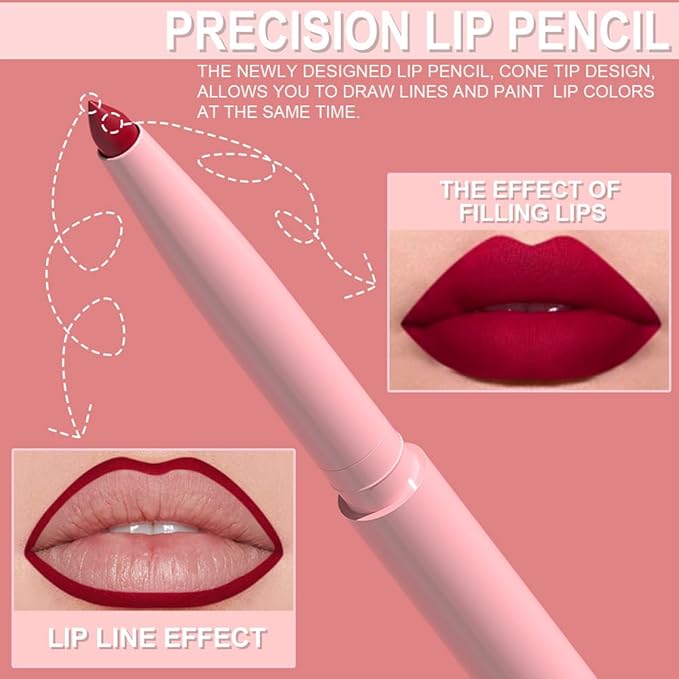 12 Colors Retractable Lip Liner Kit for Define & Sculpting Lips Shades, Long Lasting Waterproof High Pigment Matte Finish Creamy Texture Lip Liner Pencil Set for Women (12 Colors, M)