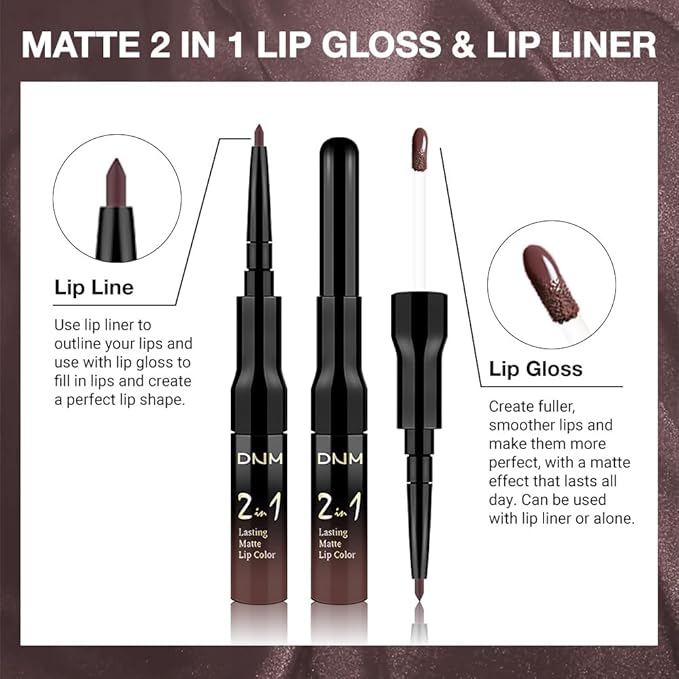 Kaely 2-in-1 Matte Lipstick and Lip Liner, Liquid Lip Stain Makeup for women Long Lasting Waterproof Smudge Proof, labiales matte mate larga duracion listip 24 hours originales, 04 Deep Brown