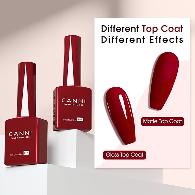 CANNI Red Gel Polish, 1Pcs Deep Dark Red Color Nail Polish Gel High Gloss Soak Off UV French Nail Manicure Salon DIY