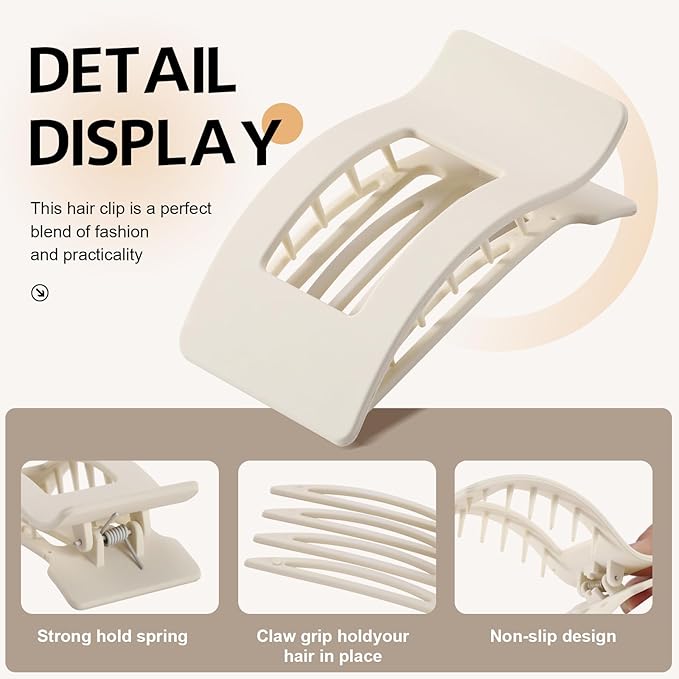 8 Pack French Flat Hair Clips for Women – Large Matte No-Slip Claw Barrettes for Thick & Thin Hair, Strong Hold Styling Accessories (Black and White)