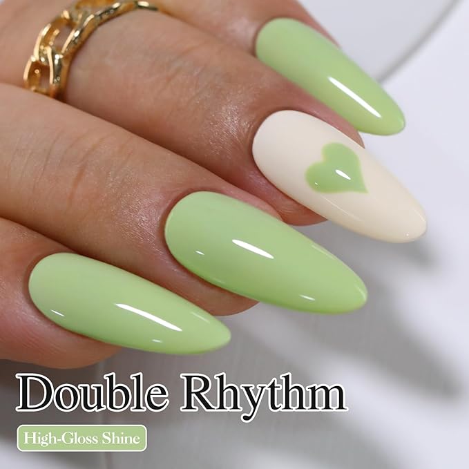 Double Rhythm 15ML Gel Nail Polish Pure Sheer Same Color Same Bottle Soak Off Gel Polish Art Manicure Salon DIY at Home for Women (Green-A1409)