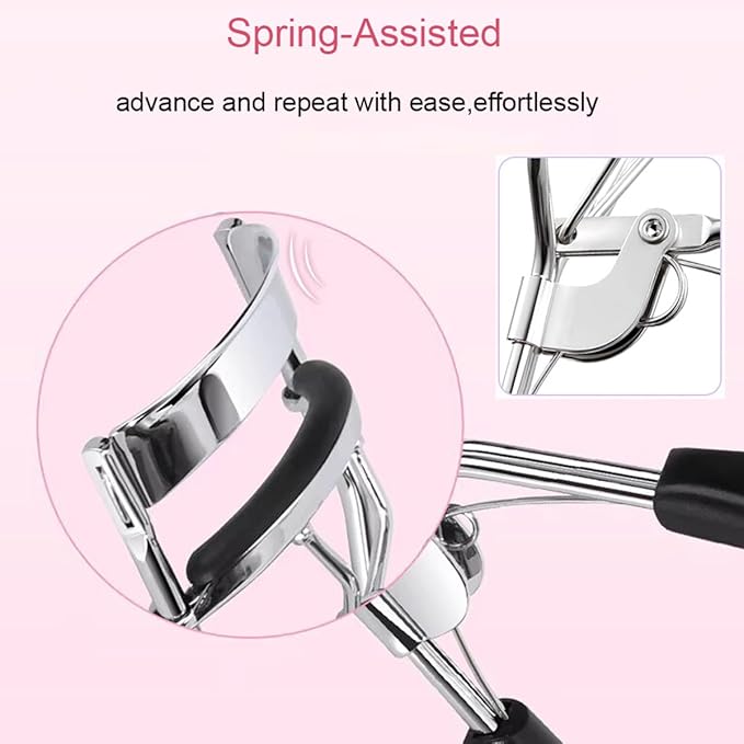Eyelash Curler - Ergonomic Design for All Eye Shapes, Precision Curl Control, Superior Long- Lasting Curl, Gentle on Lashes, Includes 2PCS Silicone Replacement Pads, Easy to Use (Black)
