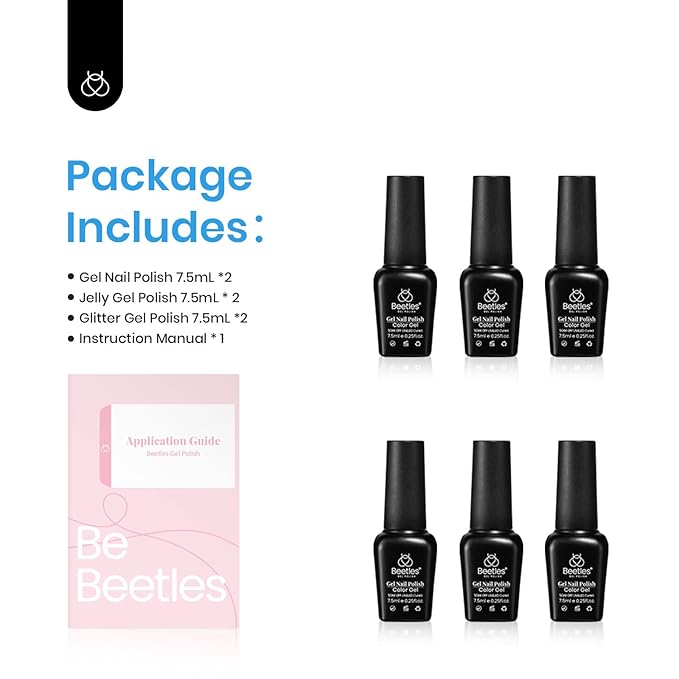 Beetles Blue Gel Polish, 6 Colors Jelly Blue Gel Polish Sliver Glitter Nude Gray Translucent Nail Polish Chasing Breeze Jelly Gel Nail Art Design Soak off Nails Manicure for Girls Women