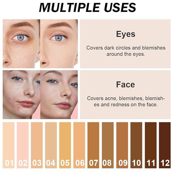 Kaely 2Pcs Cream Pot Concealer Full Coverage Makeup Set, Under Eye Brightener Color Correcting Concealer for Dark Circles, Waterproof Foundation Palette with Brush, Corrector de ojeras, 01+02