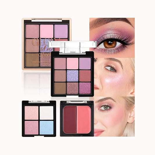 All-in-One Makeup Palette – 9 Color Matte & Pearlescent Eyeshadow, 4 Color Shimmer Highlighter, 2 Color Buildable Blush – Long Lasting, Blendable Face & Eye Makeup Kit (01#, 1 Count (Pack of 1))