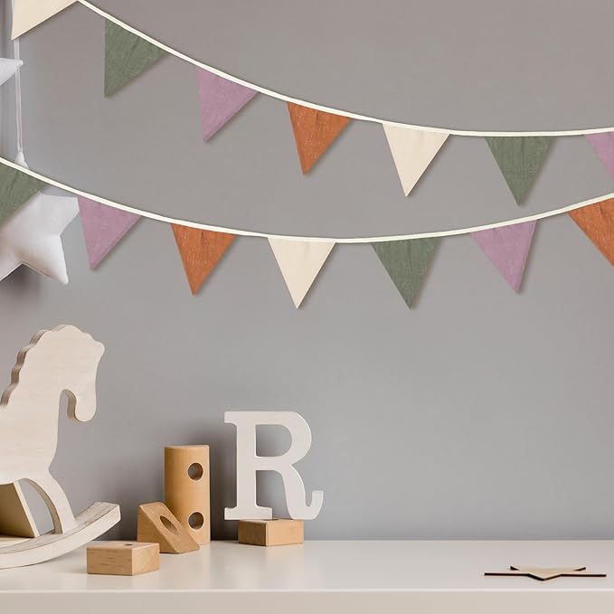 VitalCozy 17 ft Pennant Banner Flags, 2 Pcs Nursery Garland Triangle Bunting Flag Double Side Baby Banner for Boho Decor Baby Shower Birthday Wedding Party Event, Each 8.5 ft(Warm Colors)