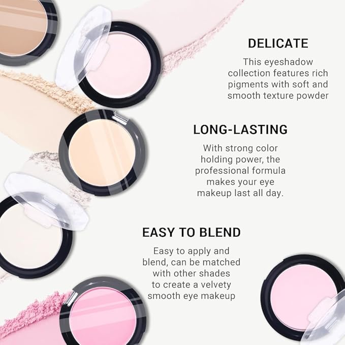 Monochrome Matte Eye Shadow Palette,Light Pink Neutral Nude Matte Pressed Powder Single Eyeshadow,Natural Long Lasting Naturing-Looking Eyeshadow,Talc,Paraben Vegan & Cruelty Free