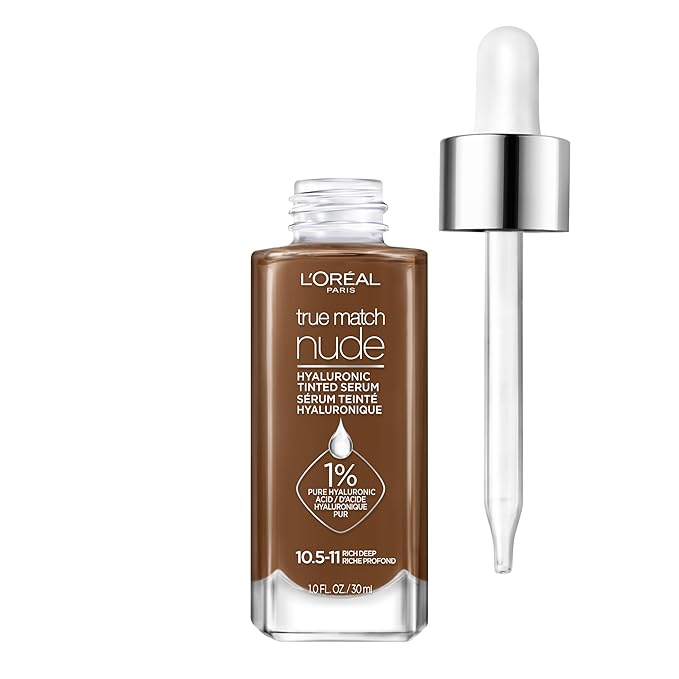 L'Oreal Paris True Match Nude Hyaluronic Tinted Serum Foundation with 1% Hyaluronic acid, Rich Deep, 1 fl. oz.