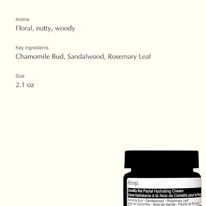 Aesop Camellia Nut Facial Hydrating Cream | Daily Moisturizer For Dry And Sensitive Skin | Provides Immediate Relief From Dryness | Blend Of Nut And Plant Extracts | 2.1 oz / 60mL