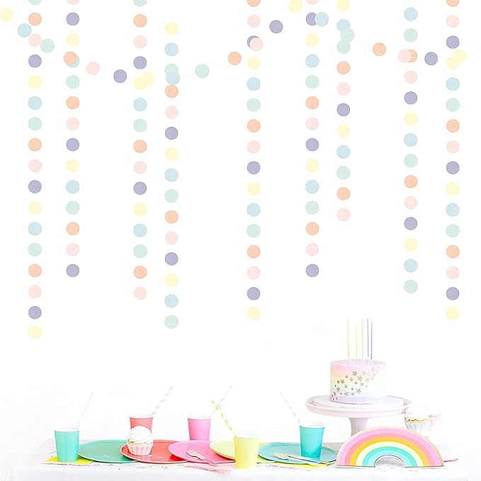 Pastel Rainbow Birthday Party-Decorations Streamers - 52FT Yellow Blue Mint Pink Purple Hanging Paper Garland Banner,Birthday Baby Bridal Shower Bachelorette Engagement Supplies Backdrop Decor Hugtmr