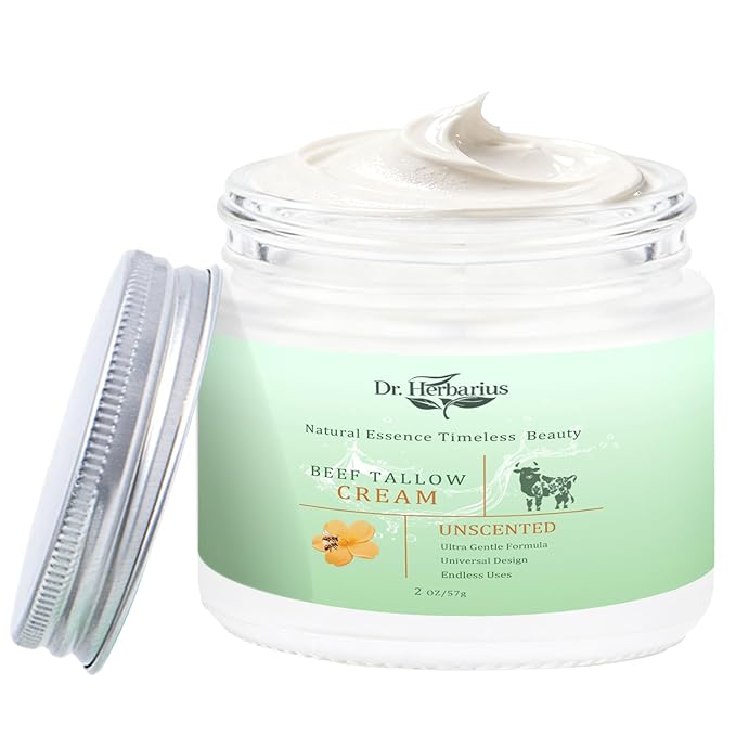 Whipped Tallow Face Moisturizer — Organic Grass Fed Beef Tallow for Skin Care, Extra-Gentle Tallow and Honey Balm for Face Moisturizing & Body Firming, Handmade All-Natural, Unscented, 2 Oz.