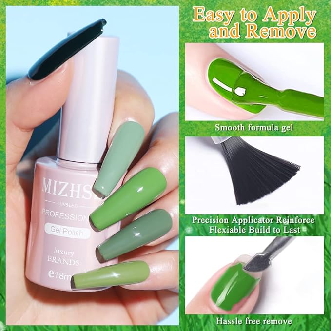 MIZHSE Green Gel Nail Polish Set, Avocado Green Gel Polish, 18ml*6 Colors Olive Neon Green U V/LED Needed, Gel Nail Kit with Gift Box Soak Off Gel for Nail Salon