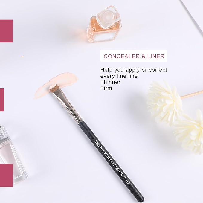 ENERGY Flat Eyeliner Eyebrow Concealer Brush Pro Flat Definer Firm Stiff Thin Synthetic Bristle Precision Lash Liner Brow Conceal for Defining Shaping Eyebrows with Gel Powder Cream Cake Makeup 212